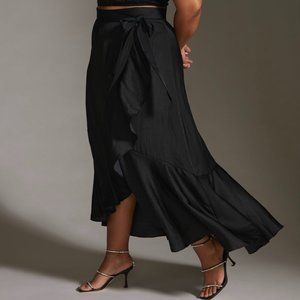 NWT Anthropologie, Maeve Ruffled Wrap Maxi Skirt, 2x Plus, Black